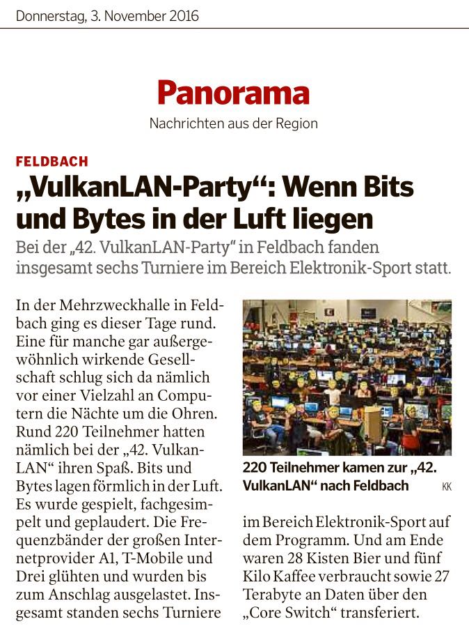 Bericht Kleine Zeitung 42.VulkanLAN